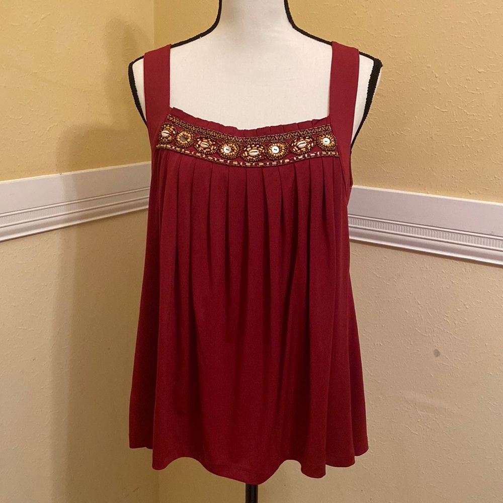 Gabriella Rossi Large Maroon Top w/ wooden, button & shell embellishments